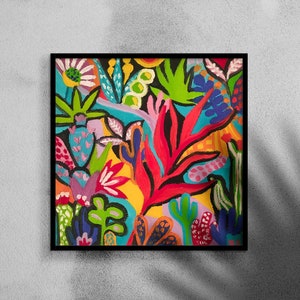 Oil painting abstract original, oil painting, oil painting on canvas, Mexican style, jungle, tropical drawing, oil painting