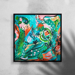 Acrylic Painting Abstract Original, Plant Painting, Oil Painting on Canvas, Jungle, Tropical Drawing, acrylic painting