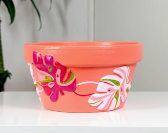 Plant bowl, terracotta flower pot, succulent planter, hand painted planter, home decor, coral color