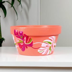 Plant bowl, terracotta flower pot, succulent planter, hand painted planter, home decor, coral color