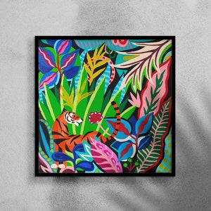 Original jungle oil painting abstract, oil painting, mixed media, oil painting on canvas, tiger art, tropical drawing, oil painting