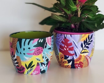 Maceta de cerámica, maceta con diseño abstracto para plantas, maceta de cerámica para plantas de interior, maceta para flores, maceta de gres, pintada