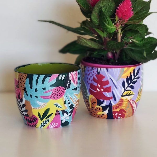 Ceramic flower pot, plant bowl, abstraction flower pot, indoor plant pot Ceramic plant pot, flower bowl, stoneware flower pot, painted