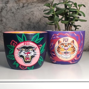 Ceramic flowerpot &quot;Wild Animals&quot;, succulent planter, planter, round abstraction plant pot, houseplant flower bowl, hand-painted
