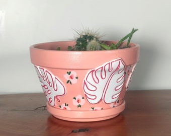 Plant bowl, terracotta pot with saucer, succulent planter, hand painted planter, home decor, pastel colors