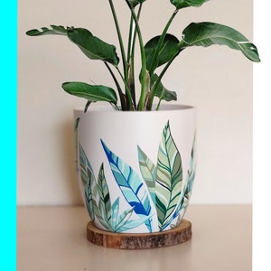 Decorated ceramic flower pot, large pot, succulent planter, flower pot, round plant pot abstraction, house plants, hand painted