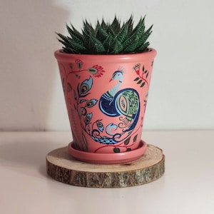 Peacock Terracotta Flower Pot, Decorative Plant Pot with Saucer, Birds and Plants, Planter, Indoor Plant Pot, Hand Painted