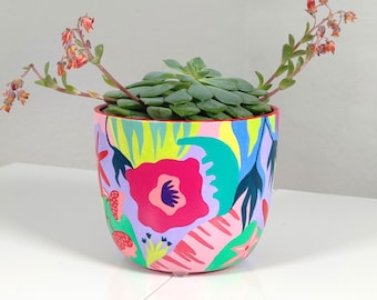 Maceta de cerámica, maceta con diseño abstracto para plantas, maceta de cerámica para plantas de interior, maceta para flores, maceta de gres, pintada