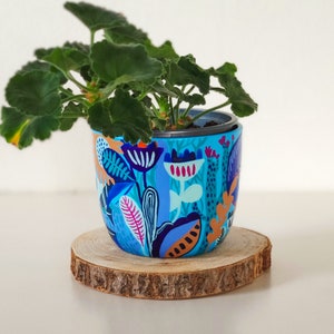 Blue ceramic flower pot, succulent planter, flower planter, plant pot round abstraction, houseplant flower bowl, hand painted
