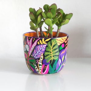 Ceramic flower pot "Purple Jungle", succulent planter, planter, plant pot round abstraction, houseplant flower bowl, hand painted