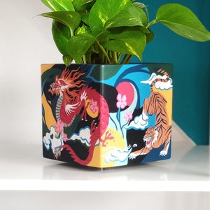 Square ceramic flower pot, Japanese style, hand painted cube, ceramic flower pot, stoneware, flower pot, houseplants, colorful hand painted