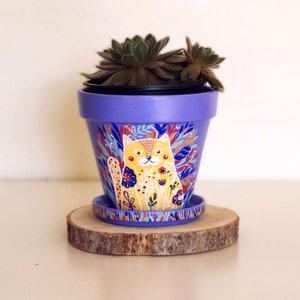 Cats Terracotta Flower Pot, Ceramic Pot, Plants, with Saucer, Small Flower Pot, Houseplants, Hand Painted Plant Pot