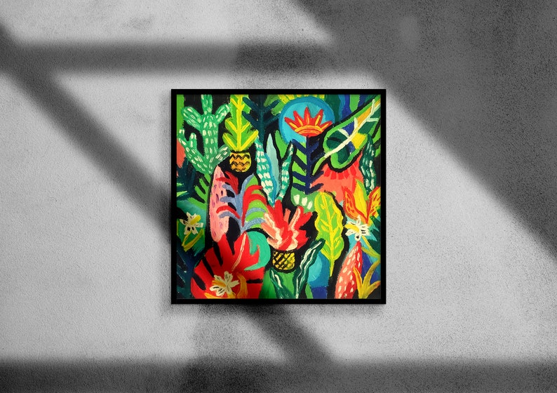 Oil painting abstract original, oil painting, oil painting on canvas, jungle, tropical drawing, oil painting image 1