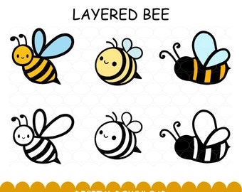 Bee SVG PNG Files for cutting machines, digital clipart, bumble bee, silhouette, layered
