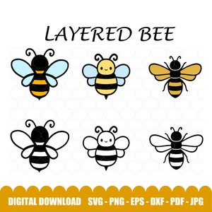 Bee SVG PNG Files for cutting machines, digital clipart, bumble bee, silhouette, layered