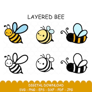 Bee SVG PNG Files for cutting machines, digital clipart, bumble bee, silhouette, layered