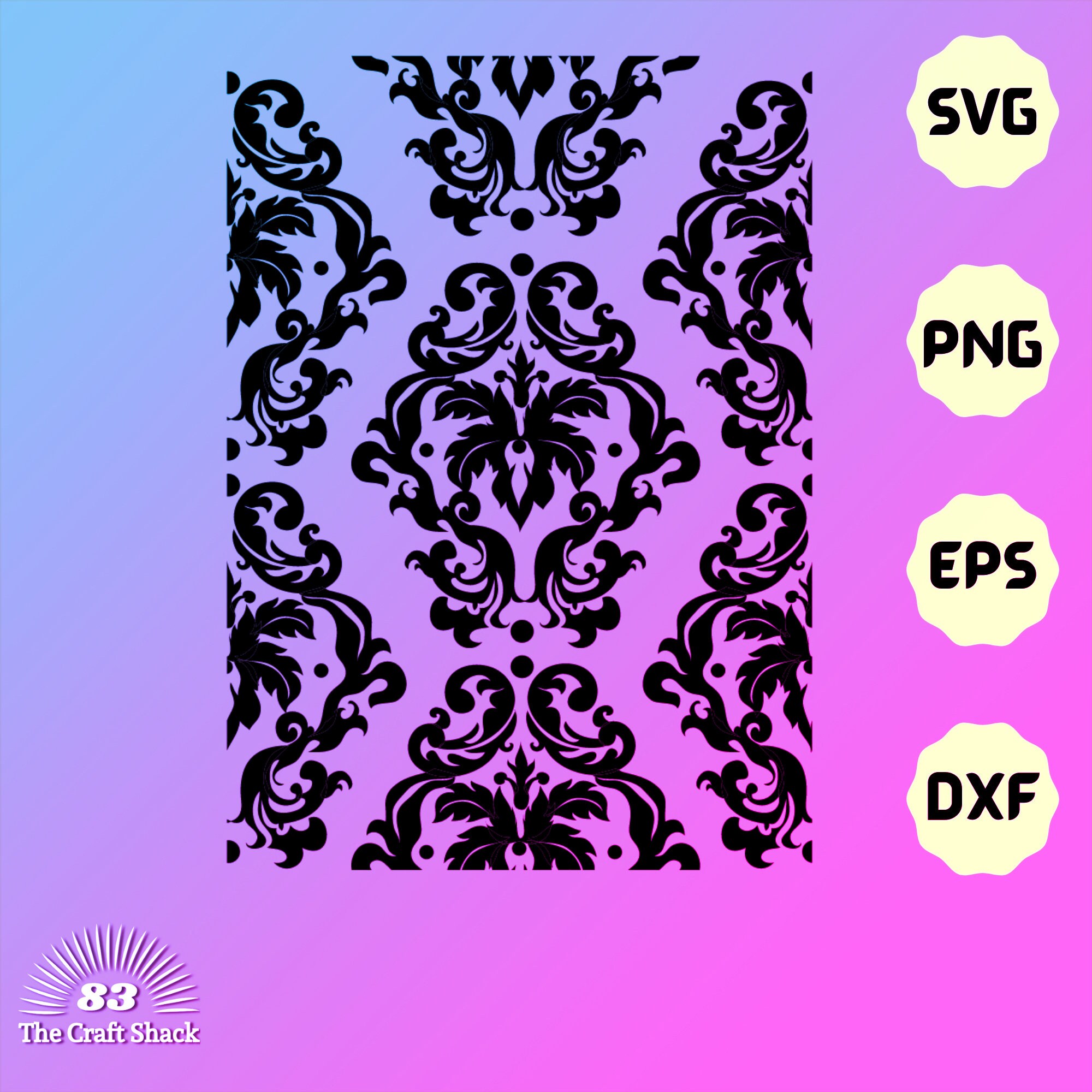 Custom Damask Floral Pattern Svg Cut Files, Artwork Png, Baroque ...
