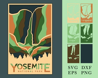 Yosemite Falls Laser Cut Files, CNC, Glowforge, Cricut (svg, eps, dxf, png)