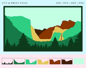 Yosemite Tunnel View Layered Laser Cut Files, CNC, Glowforge, Cricut | EPS, SVG, dxf, png