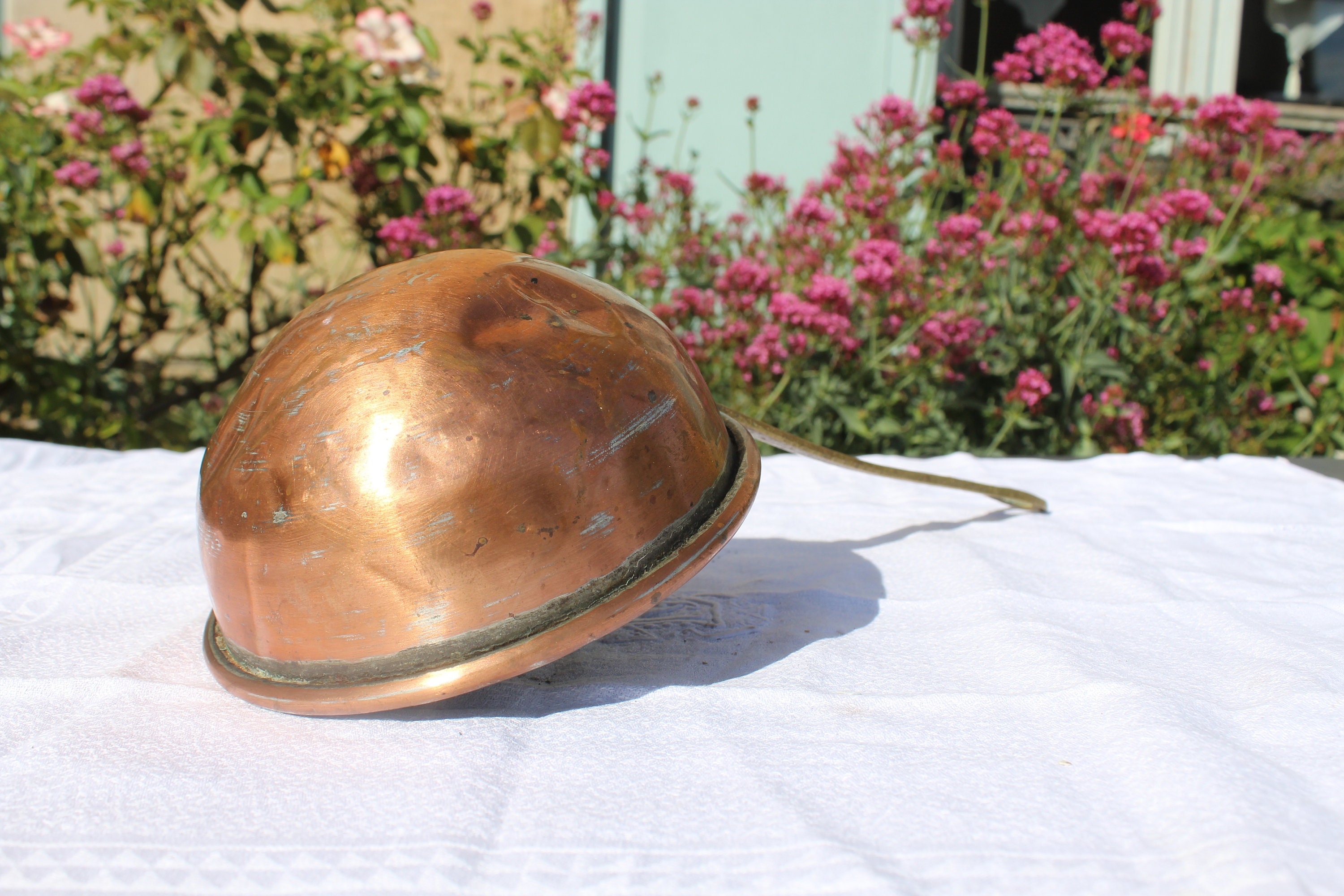 Louche en Cuivre Ancienne, Diamètre 15cm, Manche Métal