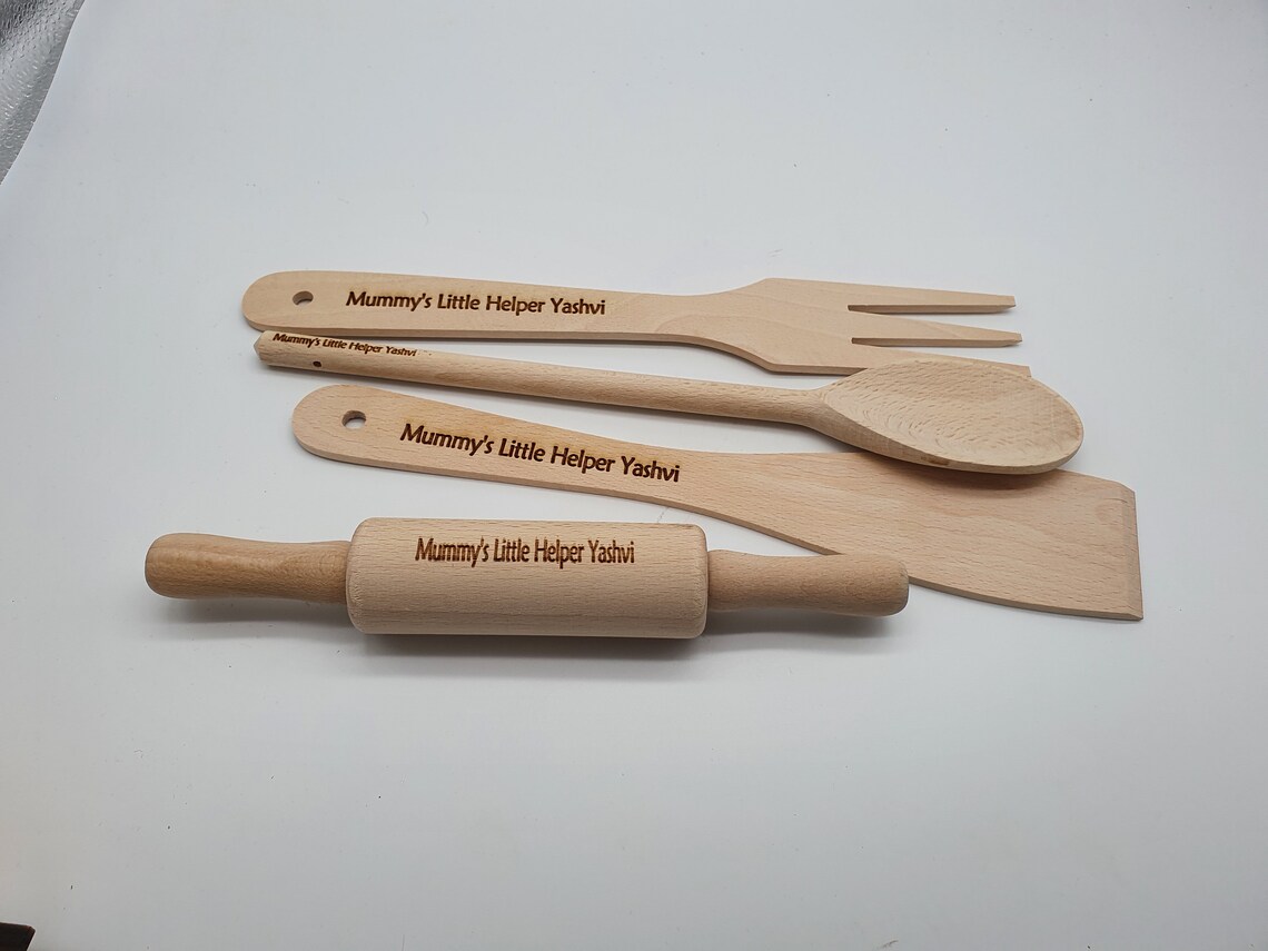 4 Personalised Laser Engraved Wooden Utensils set Wedding Etsy Nederland
