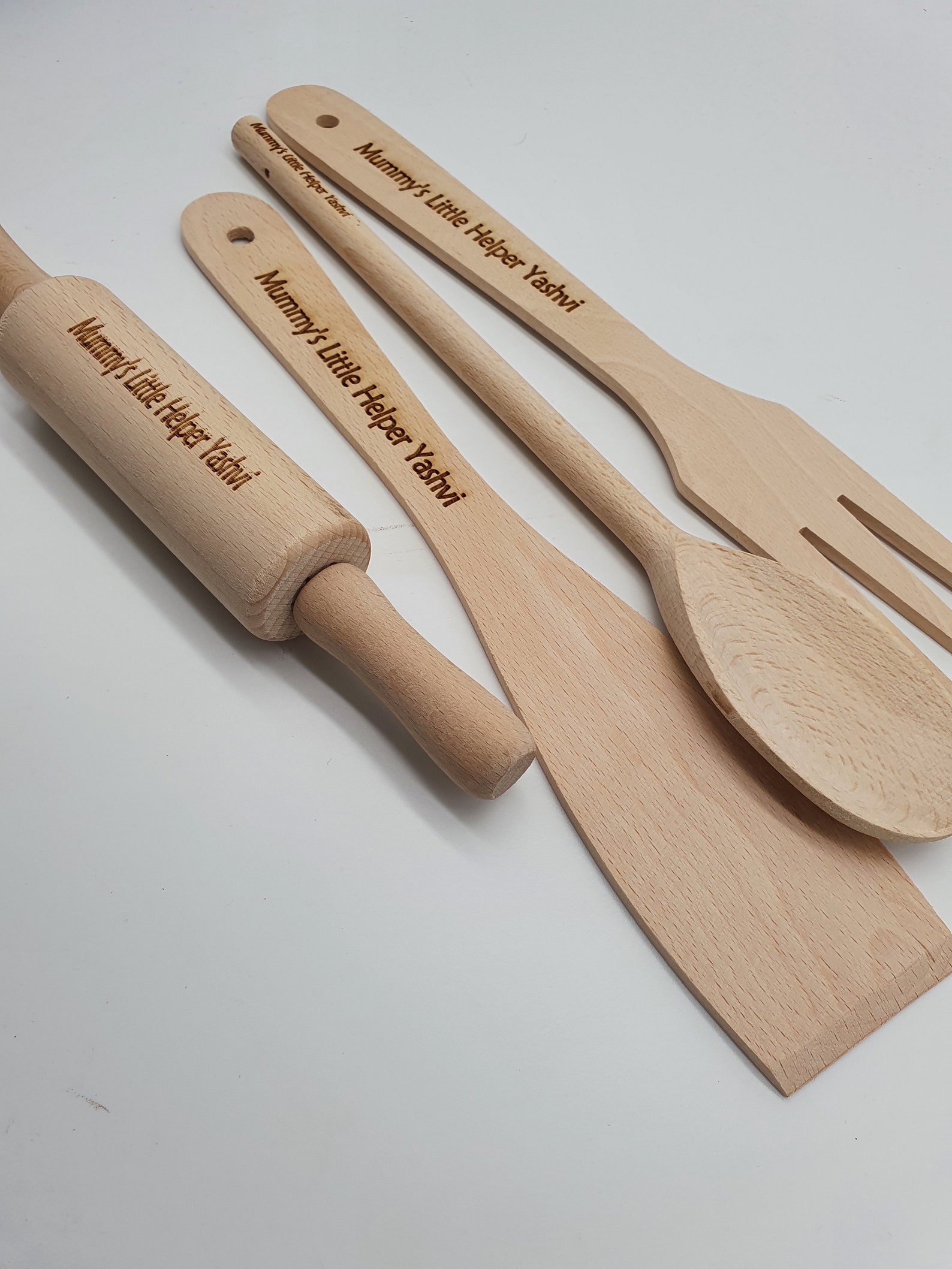 4 Personalised Laser Engraved Wooden Utensils Set Wedding Etsy