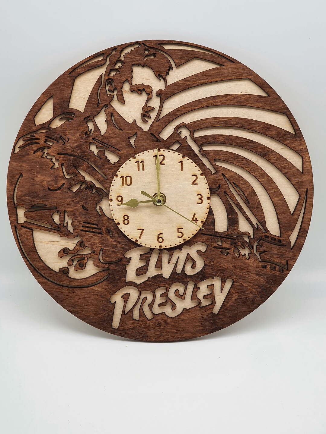Laser Cut Wooden Elvis Presley Wall Clock Great for All Music Fans