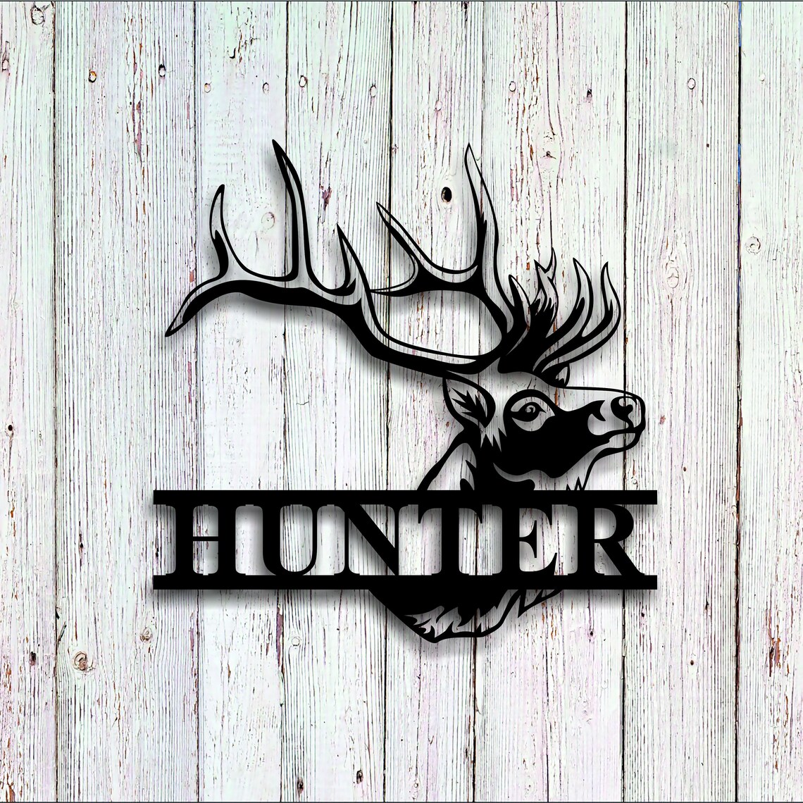 deer-last-name-sign-metal-deer-sign-antler-wall-sign-etsy