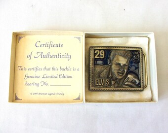 Vintage Elvis Presley Belt Buckle: 1990s Rock and Roll Music Stamp, Legends Foundry USA