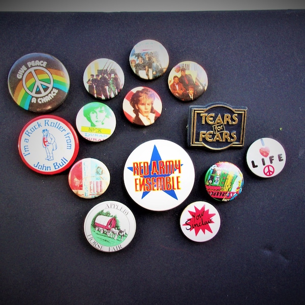 14 x Vintage 1980s Mixed Badges Metal and Plastic Pin Button Badges British 1980s Pop Music Groups  Bands + Others 8