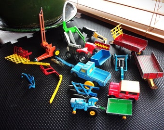 Rare Vintage Farm Toy Vehicles Britains Corgi Dinky Matchbox Lesney Solido include Tractor Trailer Ploughs Landrovers + More Spare or Repair