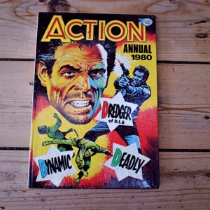Vintage Action UK 1980 Annual Hardcover Comic Book Graphic Novel Color + Black and white stories comic strips + games