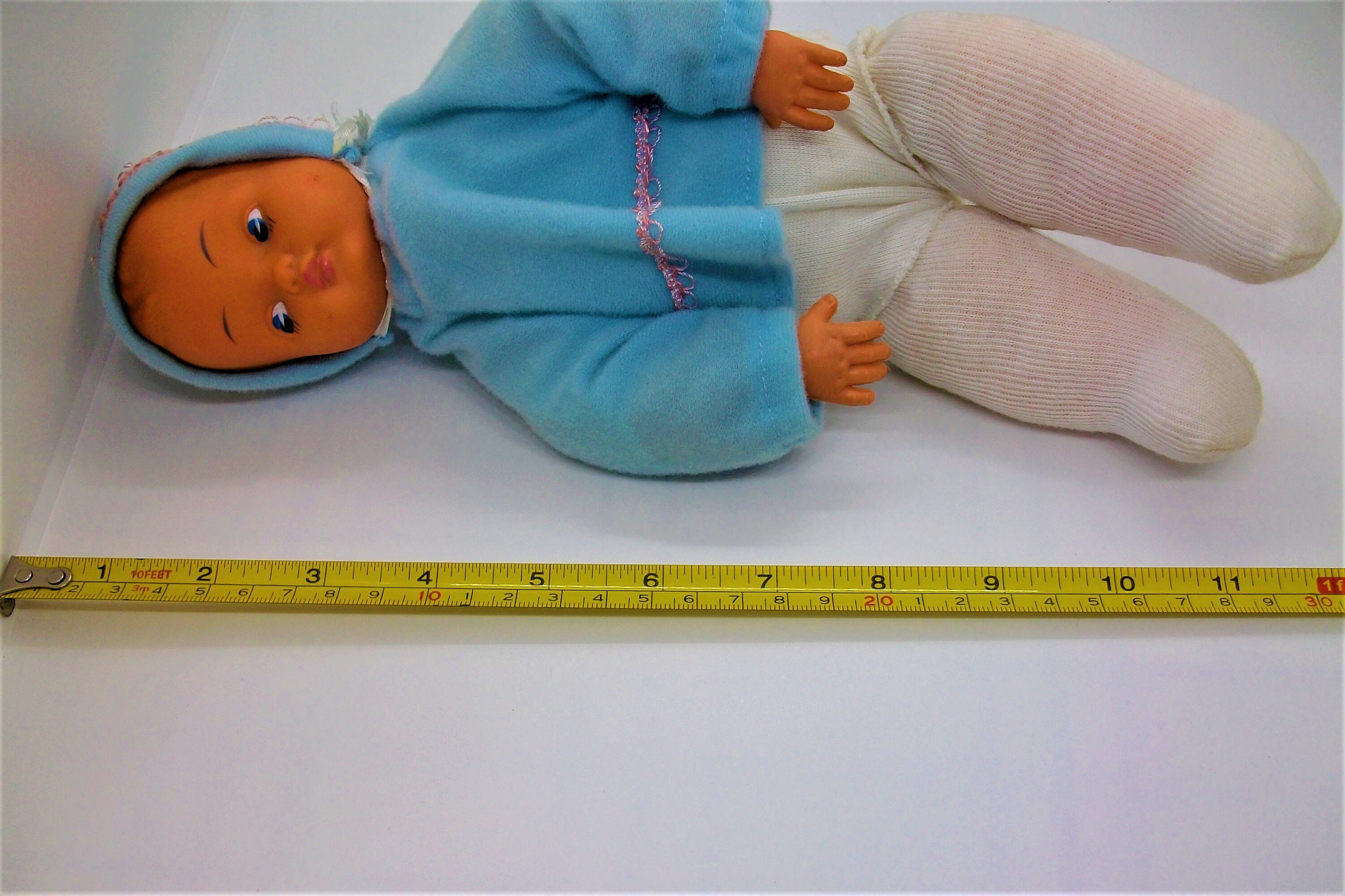 Rare Vintage Key Wind up Baby Doll With Moving Stuffed Cloth Arms and