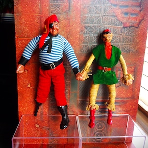 Figuras de acción de alambre flexible con temática pirata vintage raras, juego de 2 figuras de hombre, caras pintadas a mano, juguetes hechos a mano, muñecas de 8 pulgadas de alto.