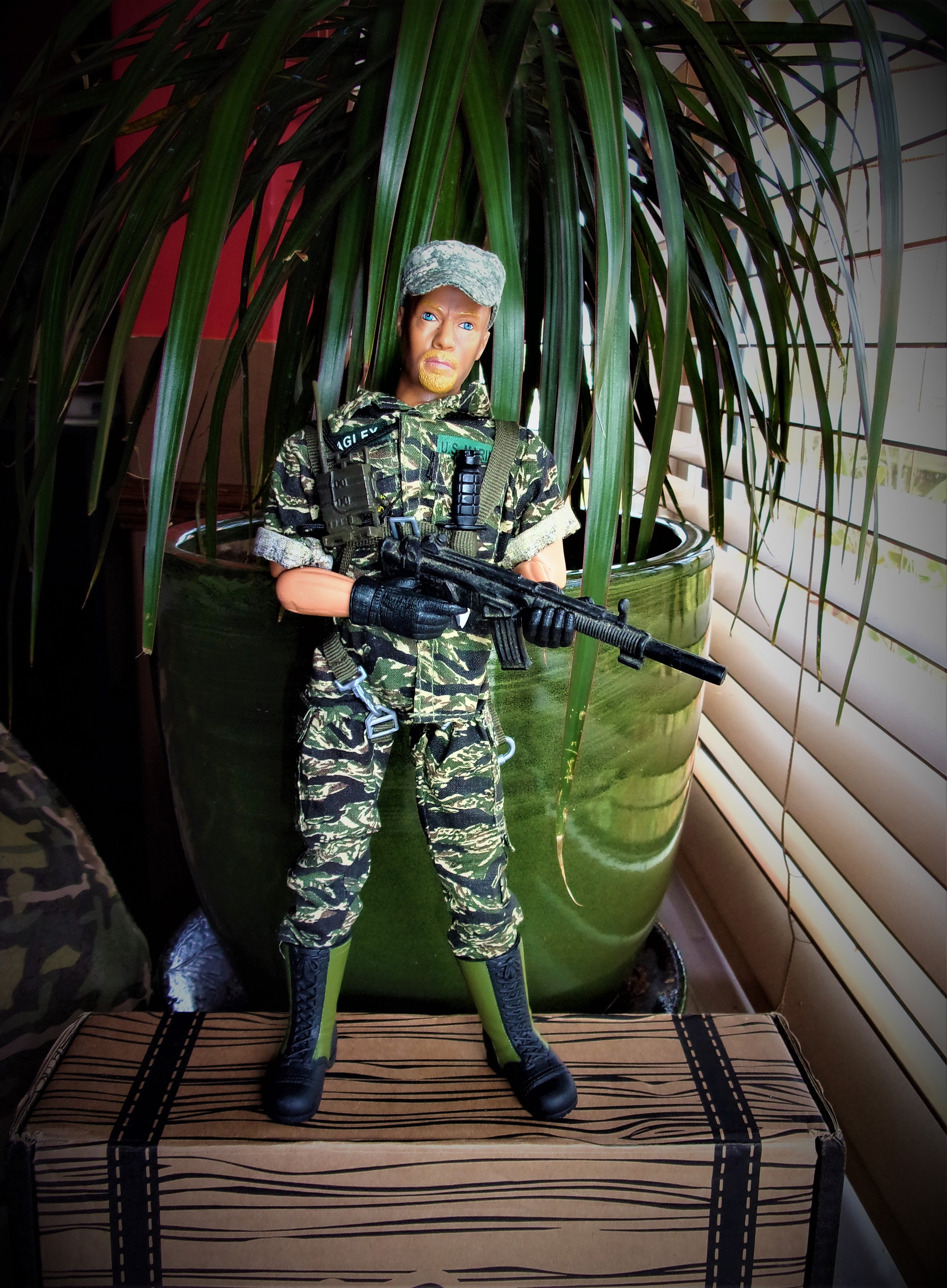 1990s Power Team Action Figure US Marine in Tiger Stripe