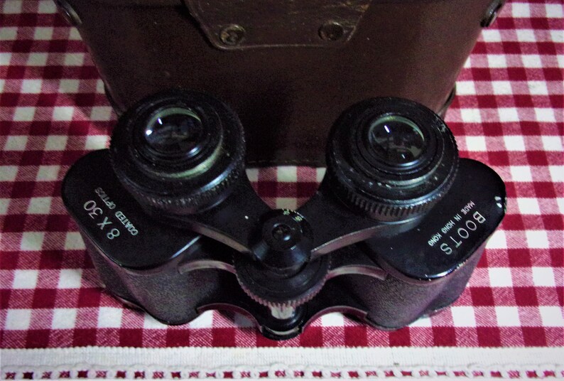 Vintage Boots Binoculars Coated Optics Lenses 8 X 30 in Brown Leather
