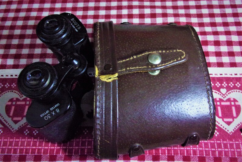 Vintage Boots Binoculars Coated Optics Lenses 8 X 30 in Brown Leather