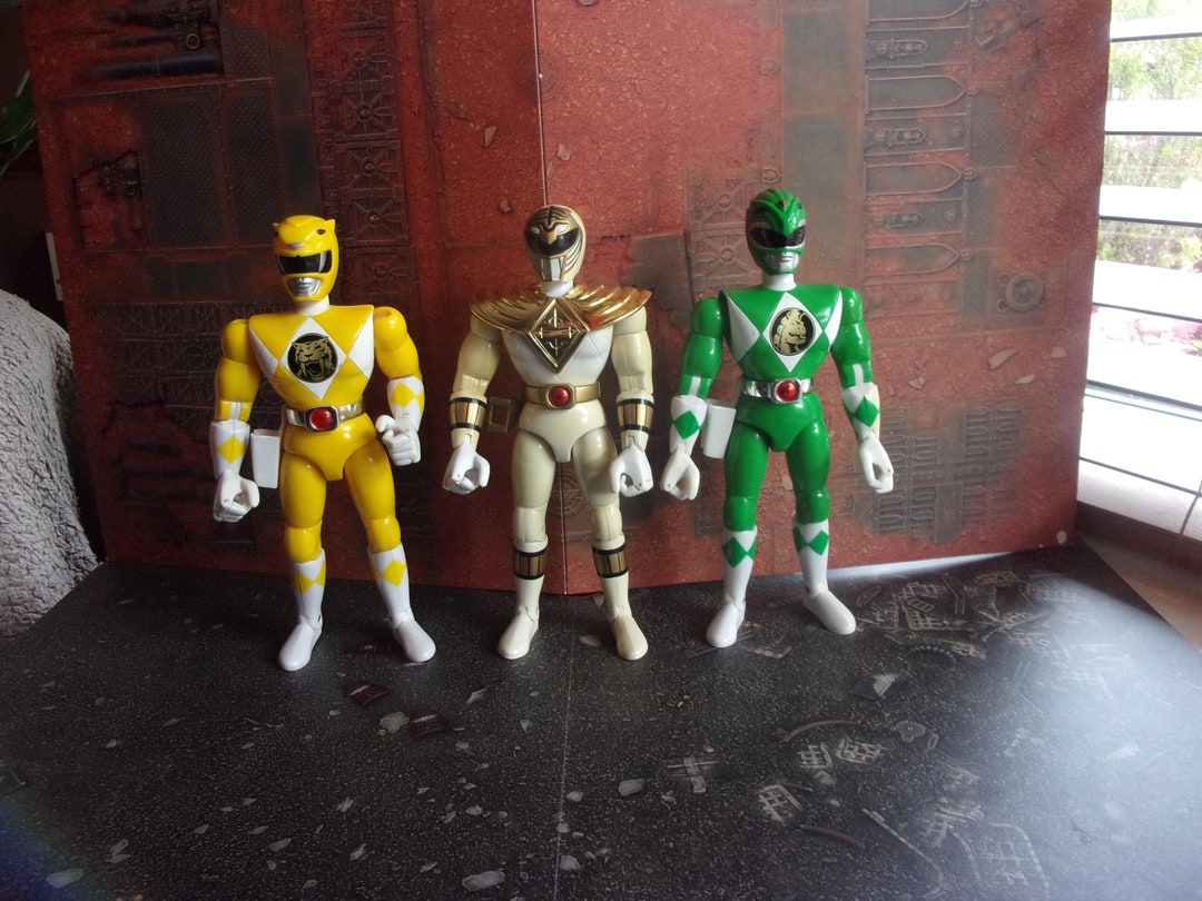 Vintage Mighty Morphin Power Rangers White Yellow Green Ranger 20cm 8 ...