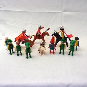 Vintage 1974 Geobra Playmobil Robin Hood Characters King Knights Horses & Accessories Bundle Childrens Toy Figures Set 1