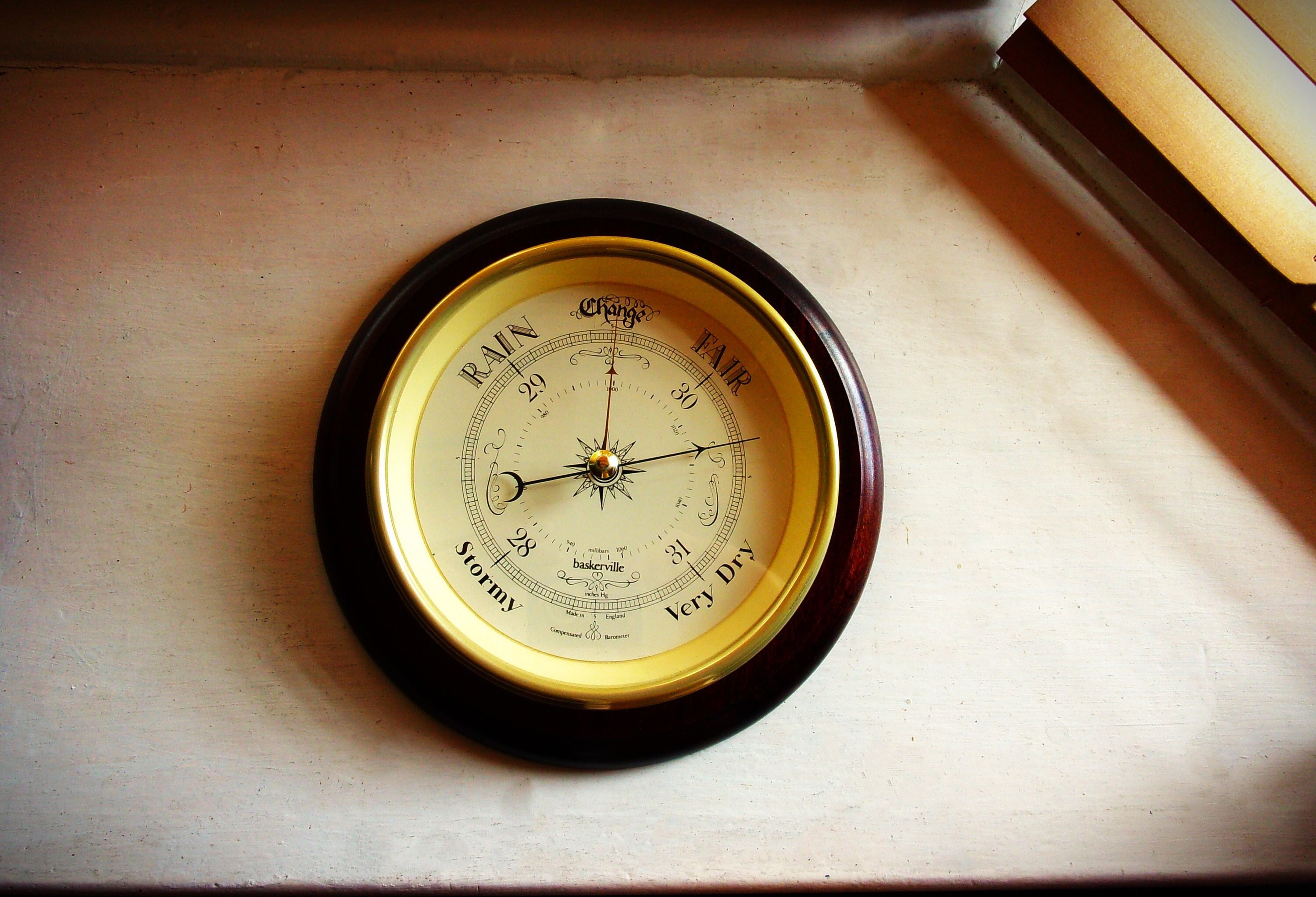 Vintage TAYLOR Barometer & Thermometer Solid Wood Wall Mounted Unit ~ Used