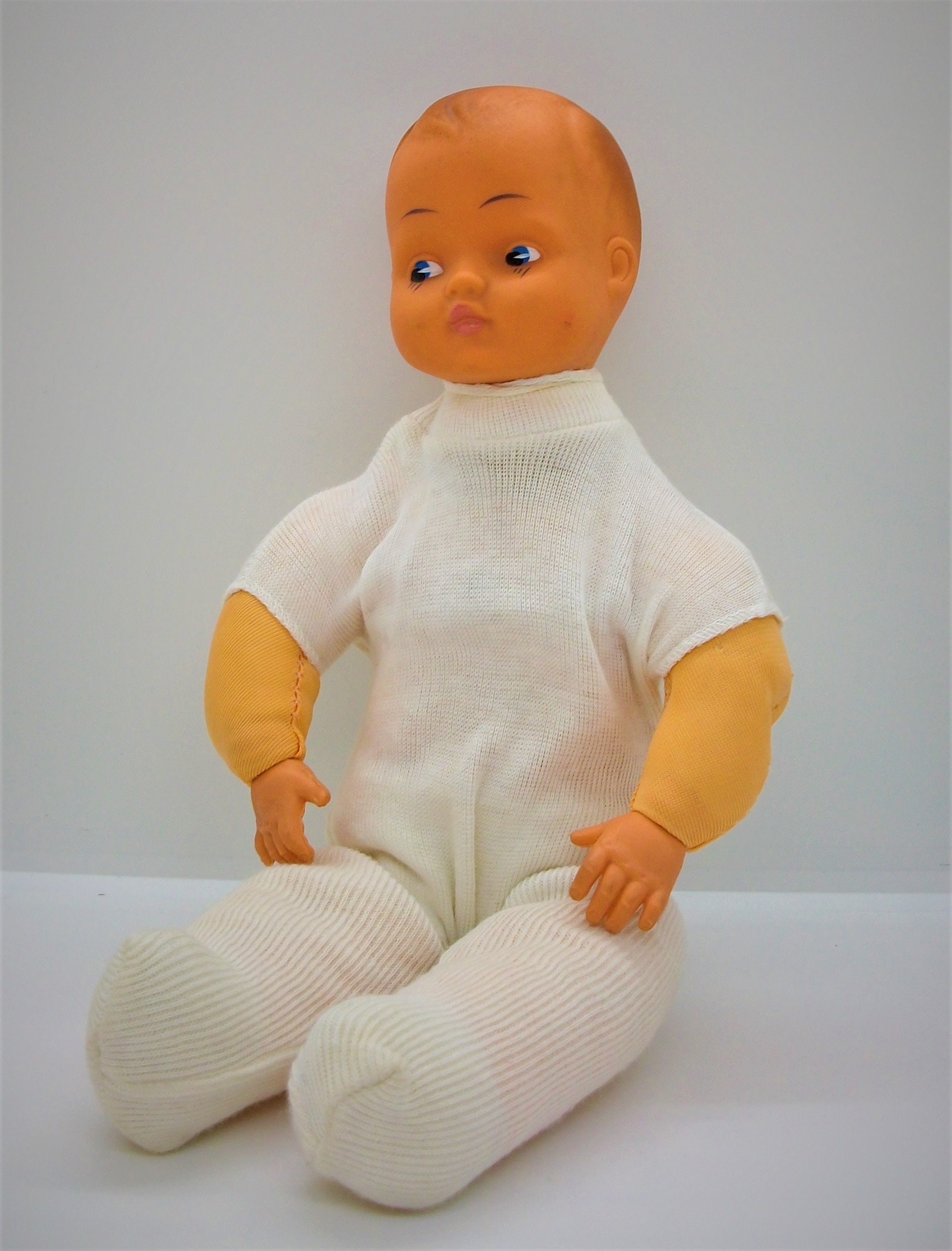 Rare Vintage Key Wind up Baby Doll With Moving Stuffed Cloth Arms and