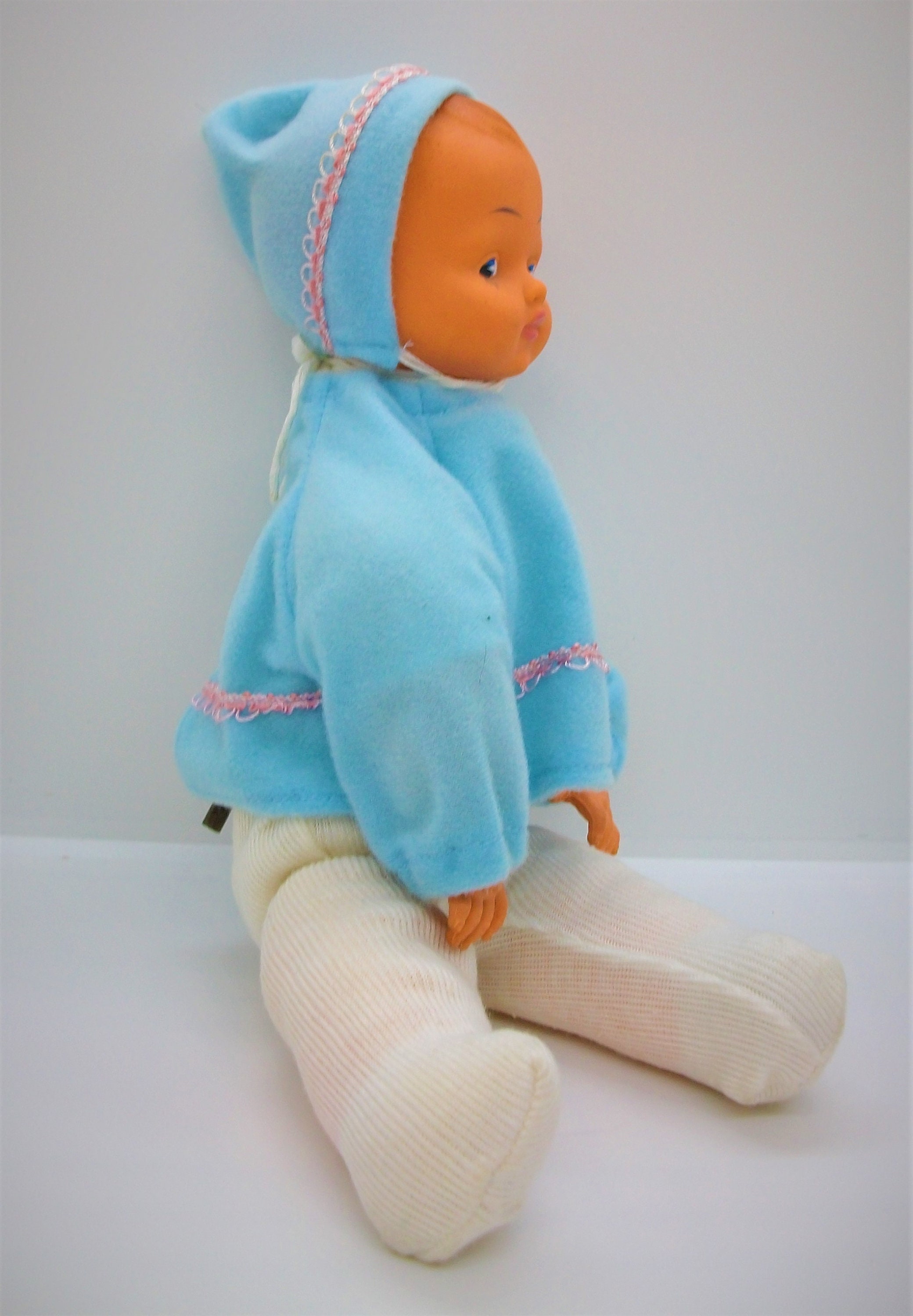 Rare Vintage Key Wind up Baby Doll With Moving Stuffed Cloth Arms and