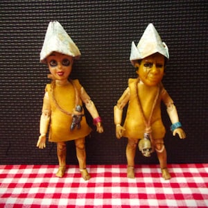 Hand Created 6 inch Twin Ooak Horror Dolls The Experi-Mentals Franken 13XY + Esteine 13XX in handmade leather clothes + Adapted Accessories