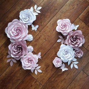 Paper flowers ready set wall decoration, large paper roses and butterflies wall picture