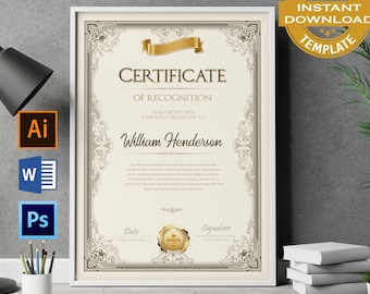 Elegant Certificate of Appreciation, Printable Achievement Award Certificate Template, Certificate Template EDITABLE, Printable Certificate