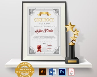 Elegant Certificate of Appreciation, Printable Achievement Award Certificate Template, Certificate Template EDITABLE, Printable Certificate