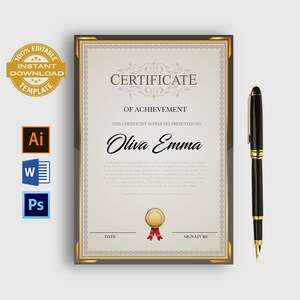 Certificate Of Completion Template, Printable Certificate, Editable Training Certificate Template, DIY Elegant Certificate of Appreciation