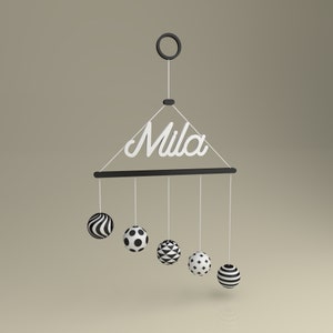 Mobile per bambini in bianco e nero personalizzabile / regalo di nascita personalizzato / stampa 3D