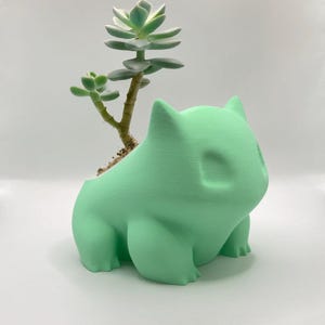 Peut inclure: Un pot en céramique vert clair en forme de personnage Pokemon, avec une plante succulente qui pousse à l'intérieur.