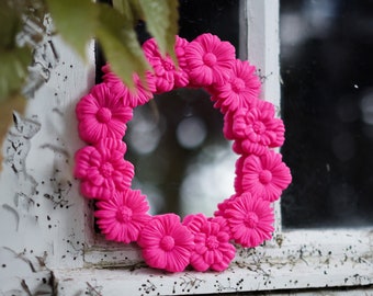 Round mirror decorated with flowers / floral decoration / 3D printing